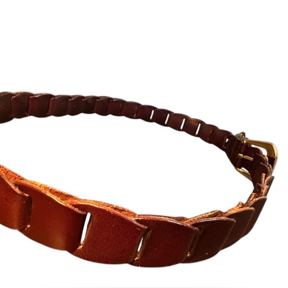 Lane Bryant Chain Link Brown Leather Belt Women Size 38 Gold Buckle, Adjustable - Picture 3 of 4